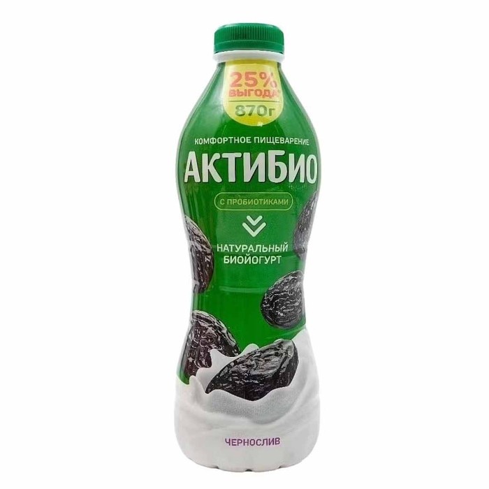 Биойогурт питьевой Актибио натуральный чернослив 1,5% 870гр пэт