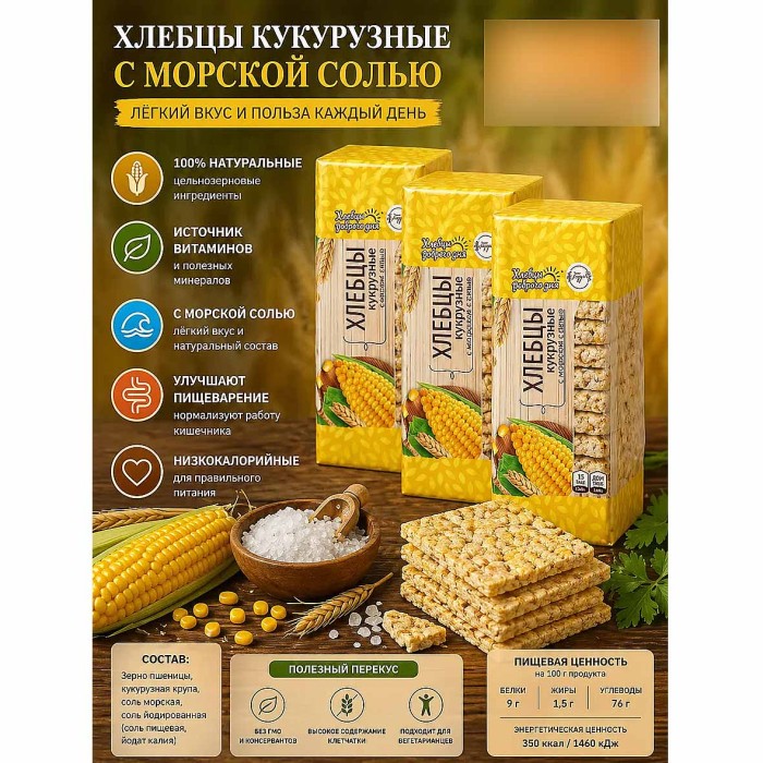 Хлебцы Доброго дня Кукурузные с морской солью 60гр м/у