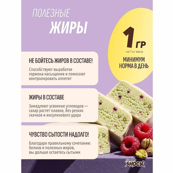 Батончик протеиновый Fitnesshock Фисташка-малина без сахара 30% 50гр м/у