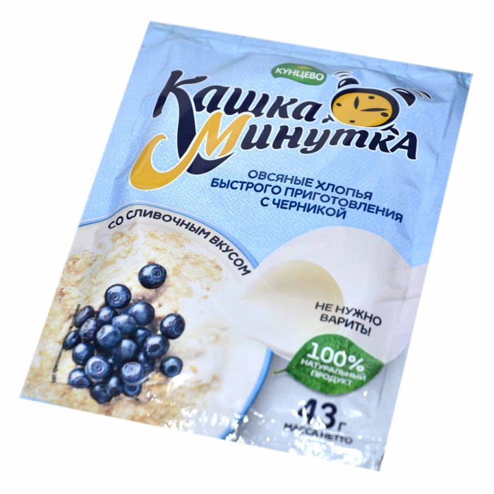 Каша овсяная Кунцево Кашка-Минутка с черникой и сливками 43гр м/у