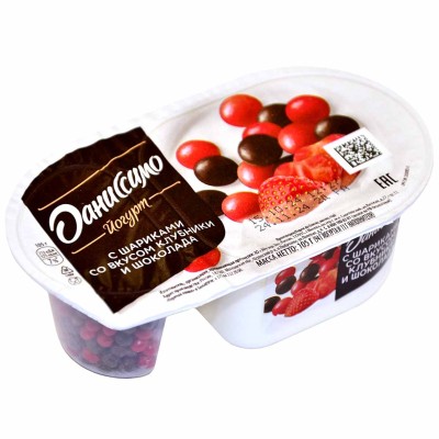 Йогурт Даниссимо Фантазия клубника-молочный шоколад 6,9% 105гр пэт