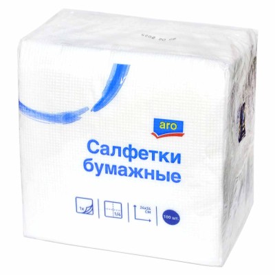 Салфетки бумажные Aro белые 24*24см 100шт м/у