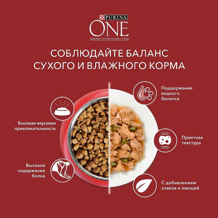 Корм для собак Purina ONE индейка,морковь,горох в подливе 85гр пауч