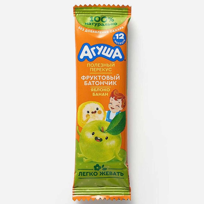 Батончик Агуша фруктовый яблоко-банан 0,5% с 12мес 15гр м/у