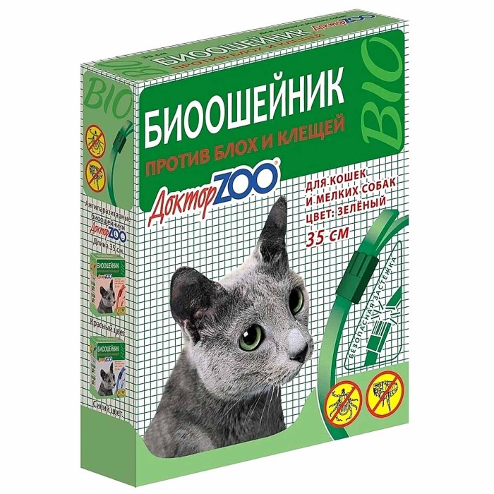 Биоошейник Доктор ZOO для кошек и собак зеленый 35см