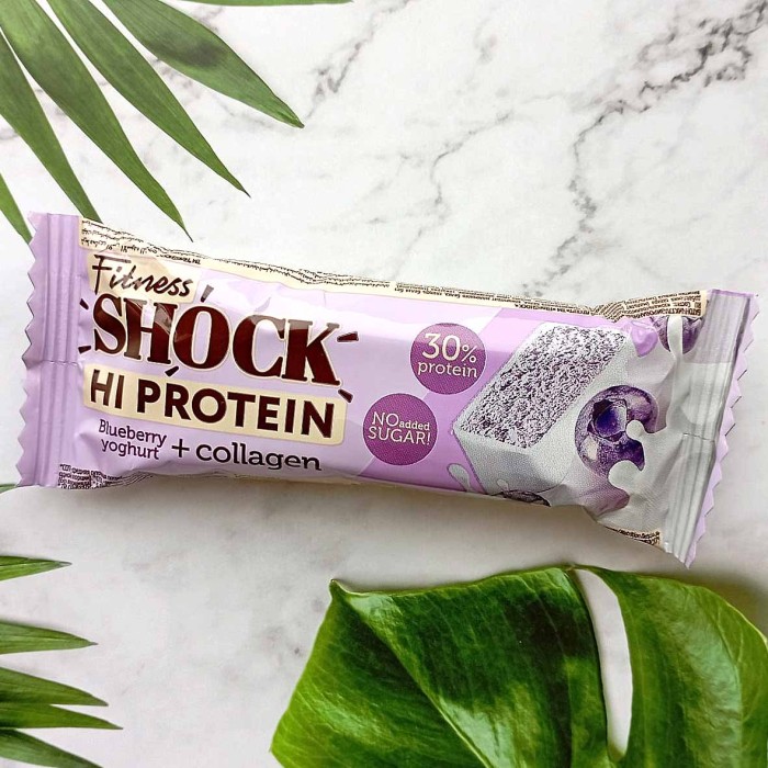 Батончик Fitnesshock Черничный десерт с коллагеном протеин 30%  50гр м/у