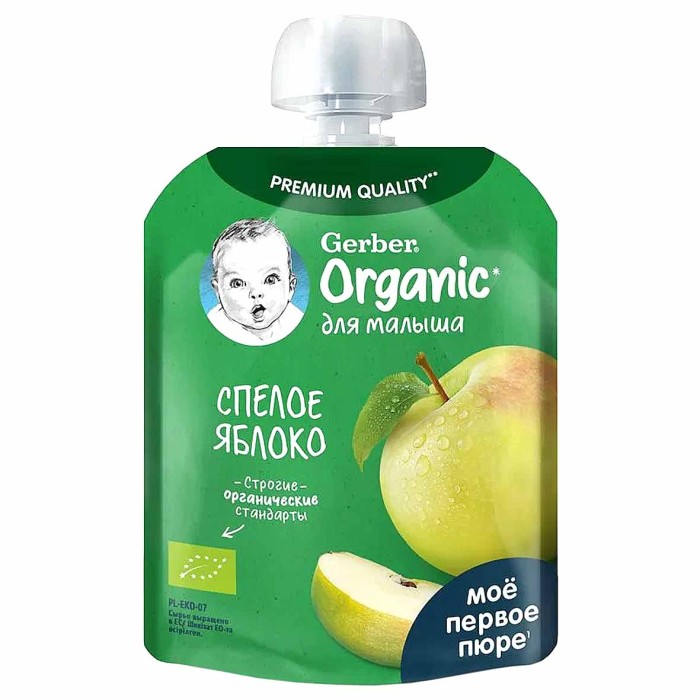 Пюре Gerber Organic яблоко с 4мес 90гр пауч