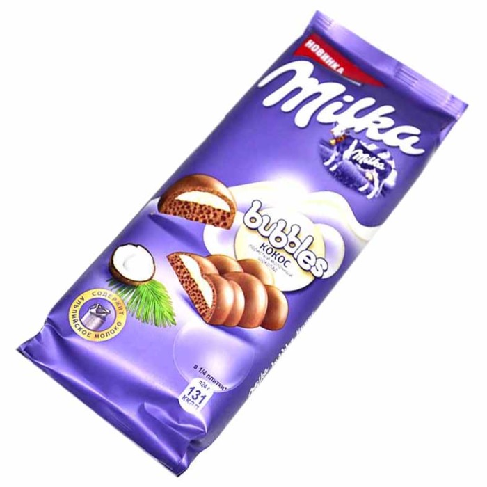 Шоколад Milka Bubbles Молочный пористый c кокосовой начинкой 97гр м/у