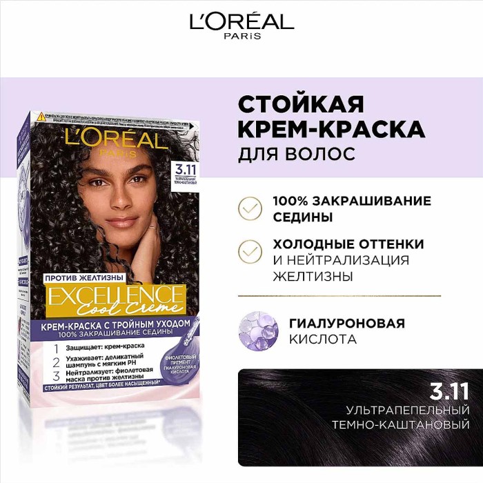 Краска для волос Loreal Exellence 3.11 Темный каштан к/у