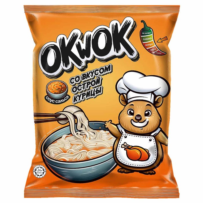 Лапша OkWok со вкусом острой курицы с соусом сальса 100гр м/у