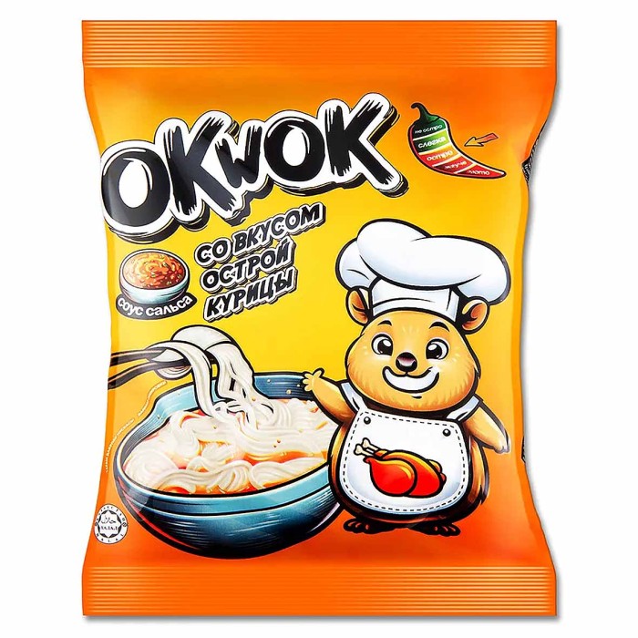Лапша OkWok со вкусом острой курицы с соусом сальса 100гр м/у
