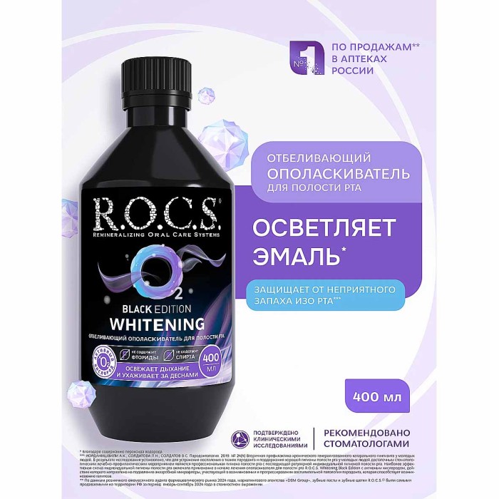 Ополаскиватель для полости рта R.O.C.S Black Edition отбеливающий 400мл пэт
