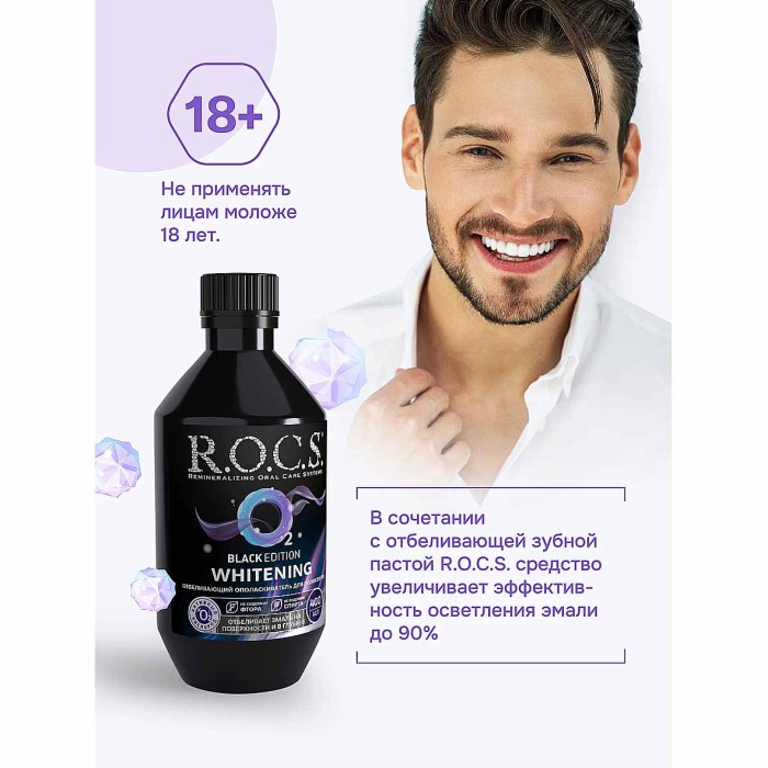 Ополаскиватель для полости рта R.O.C.S Black Edition отбеливающий 400мл пэт