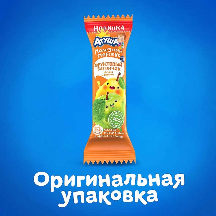 Батончик Агуша фруктовый яблоко-груша 0,3% с 12мес 15гр м/у