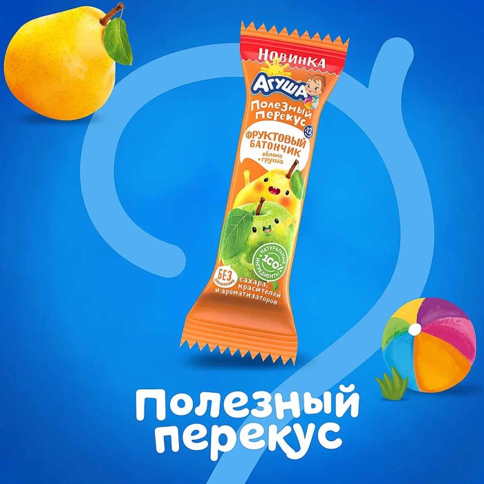 Батончик Агуша фруктовый яблоко-груша 0,3% с 12мес 15гр м/у