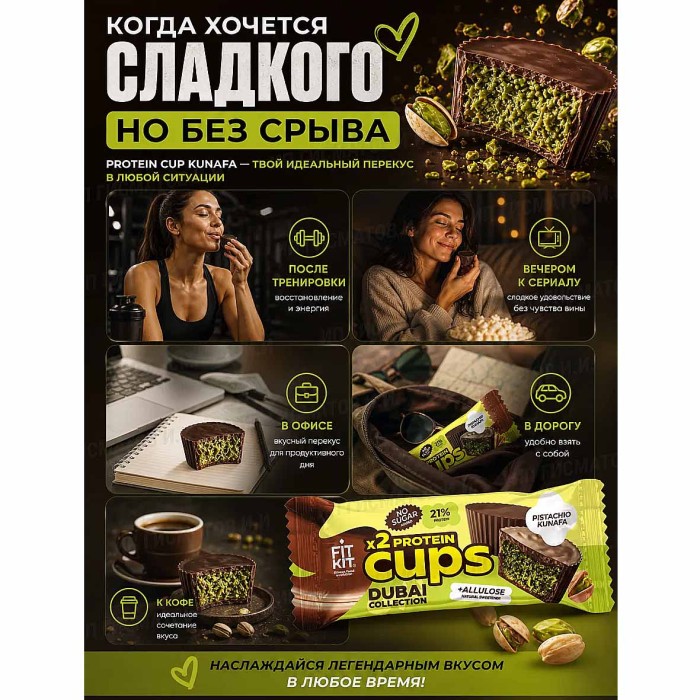 Десерт протеиновый FitKit Dubai Капсы Фисташковая кунафа 70гр м/у