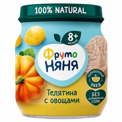 Пюре ФрутоНяня телятина с овощами с 8мес 100гр ст/б