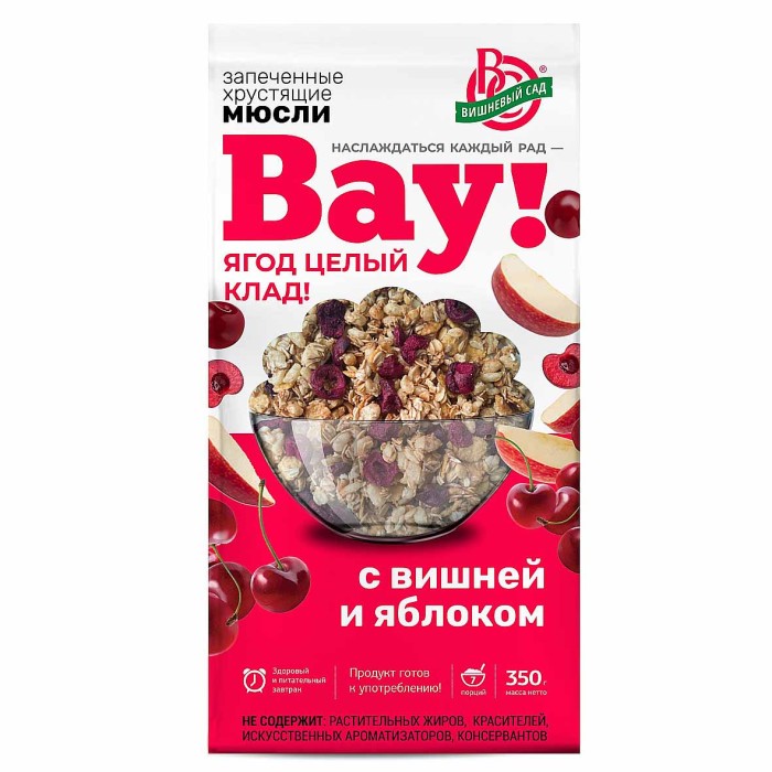 Мюсли Вишневый сад Вау запеченые с вишней и яблоком 350гр м/у