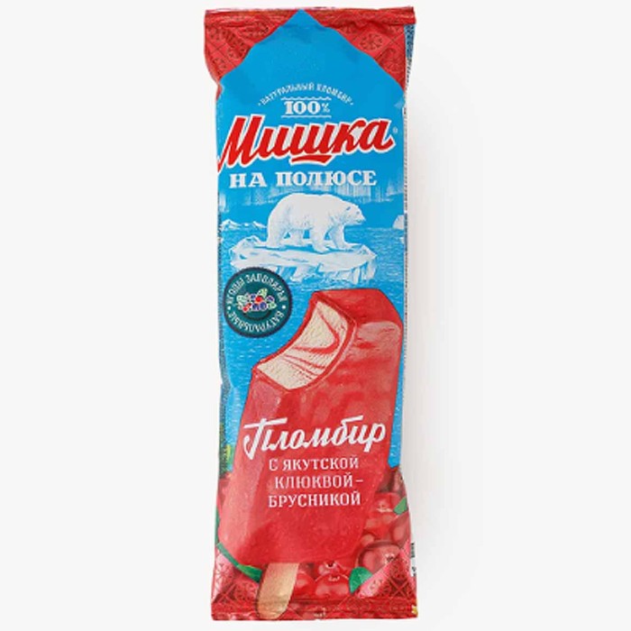 Мороженое Мишка на полюсе эскимо Пломбир брусника-клюква 75гр м/у
