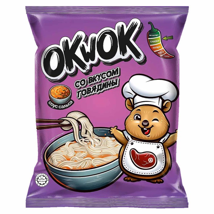 Лапша OkWok со вкусом говядины с соусом сальса 100гр м/у