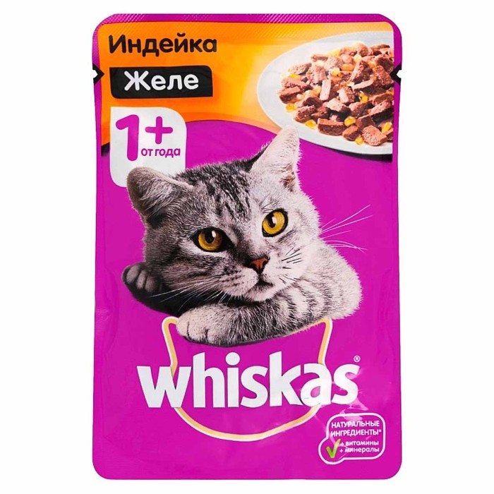 Корм для кошек Whiskas желе индейка 85гр м/у