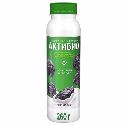 Биойогурт питьевой Актибио натуральный чернослив 1,5% 260гр пэт