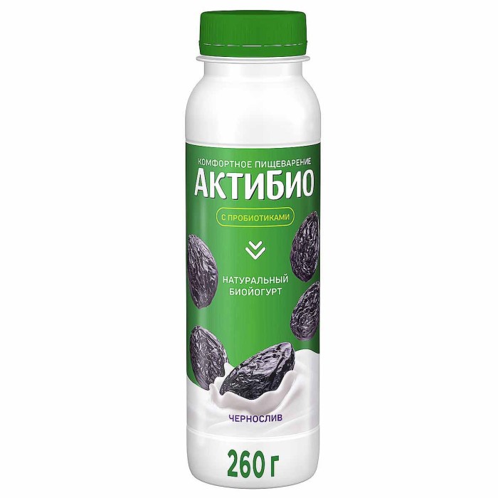 Биойогурт питьевой Актибио натуральный чернослив 1,5% 260гр пэт