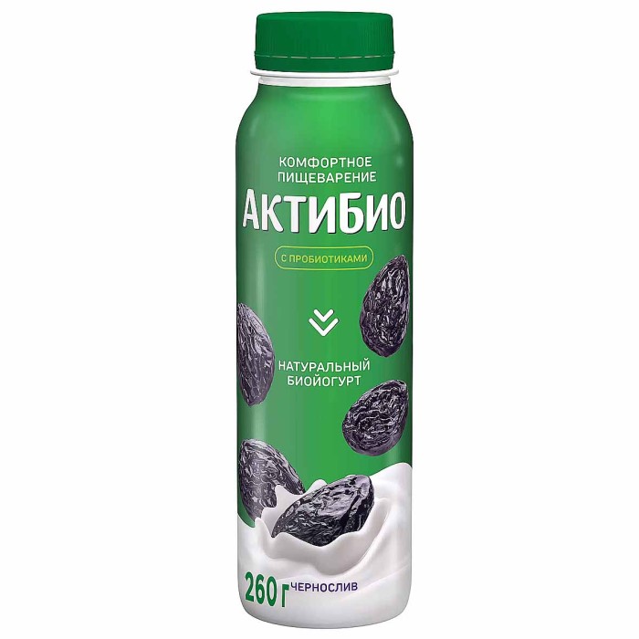 Биойогурт питьевой Актибио натуральный чернослив 1,5% 260гр пэт