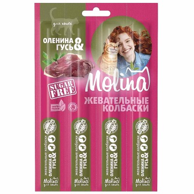 Колбаски жевательные для кошек Molina оленина-гусь 4шт м/у