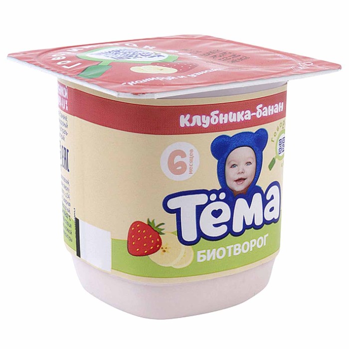 Биотворог Тема клубника-банан 4% 95гр пэт