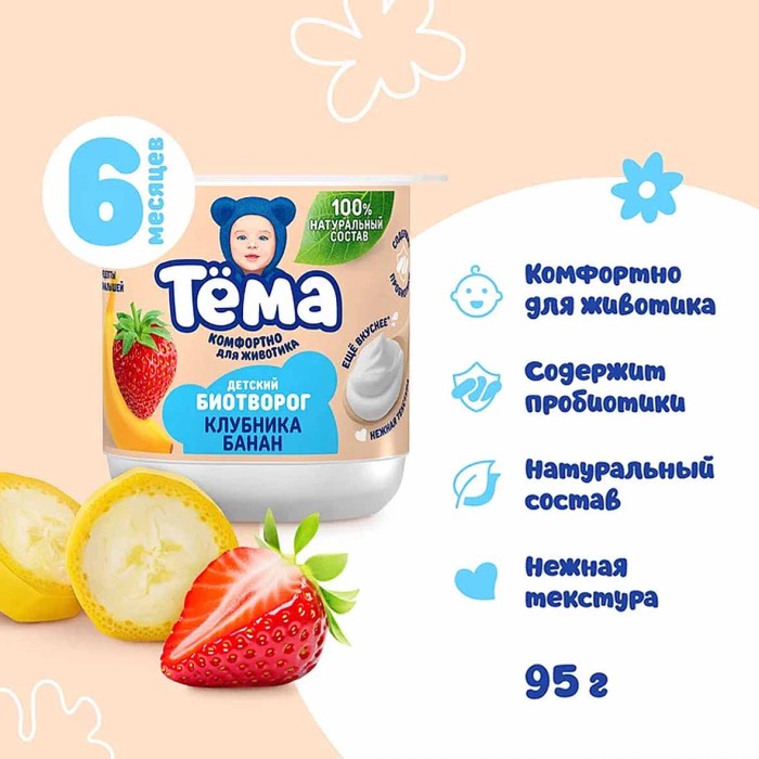Биотворог Тема клубника-банан 4% 95гр пэт