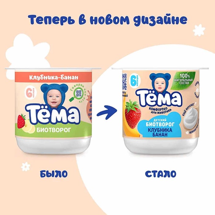 Биотворог Тема клубника-банан 4% 95гр пэт