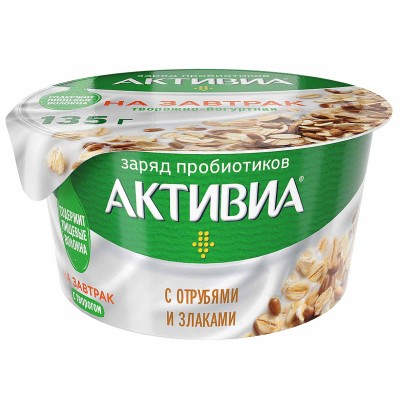 Йогурт творожный Активия отруби-злаки 3,5% 135гр пэт