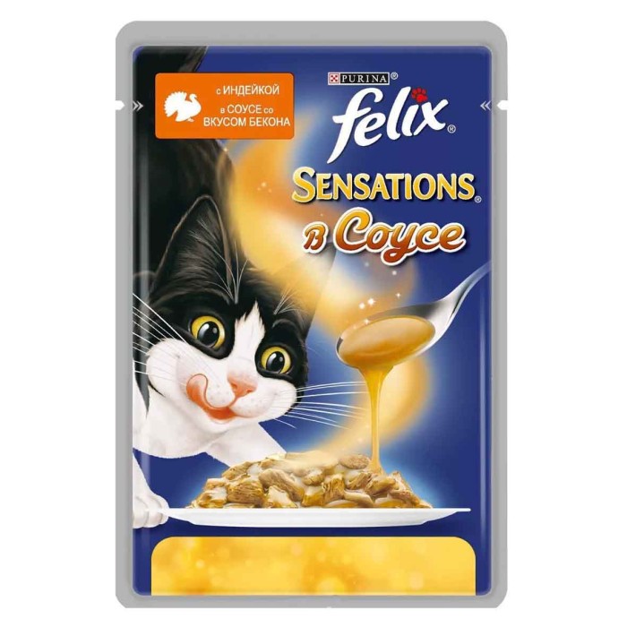 Корм для кошек Felix Sensations соус индейка,бекон 85гр пауч
