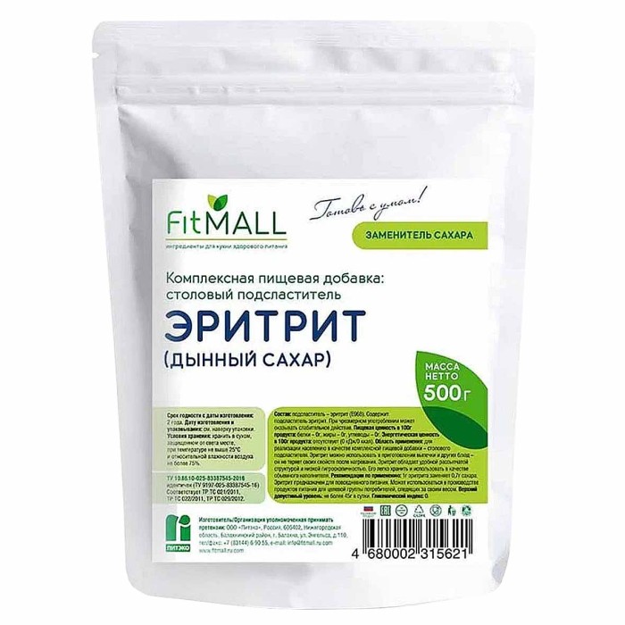 Заменитель сахара Fit Mall FIT Эритрит дынный сахар 500г д/п