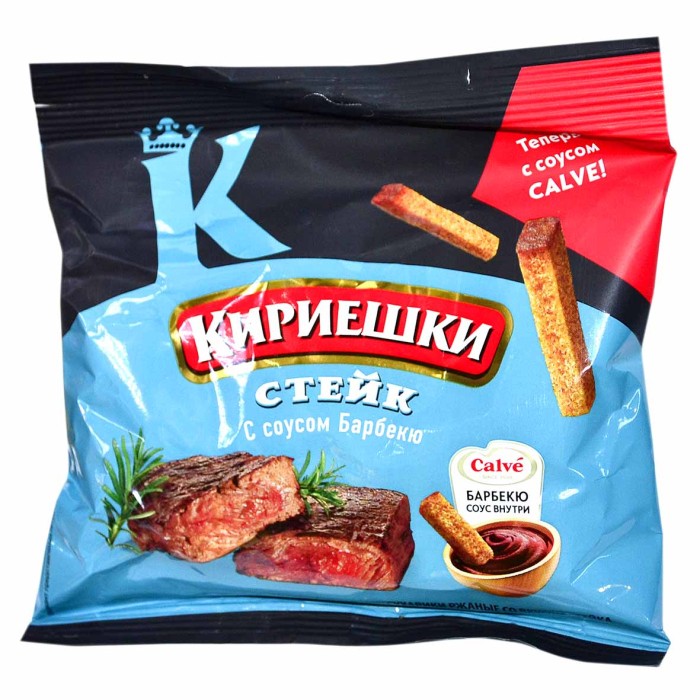 Сухарики Кириешки ржаные вкус стейк+барбекю соус 60гр+25мл м/у