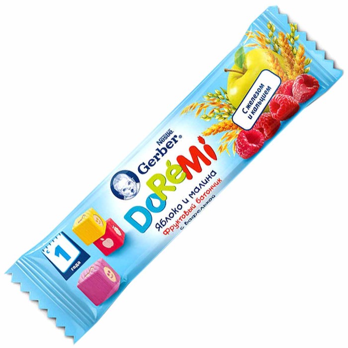 Батончик фруктовый Gerber DoReMi яблоко-малина 25гр