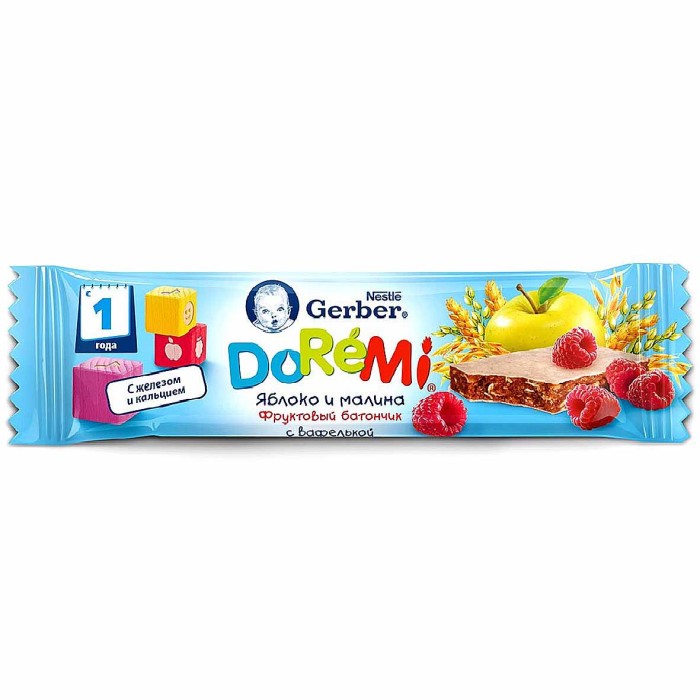 Батончик фруктовый Gerber DoReMi яблоко-малина 25гр