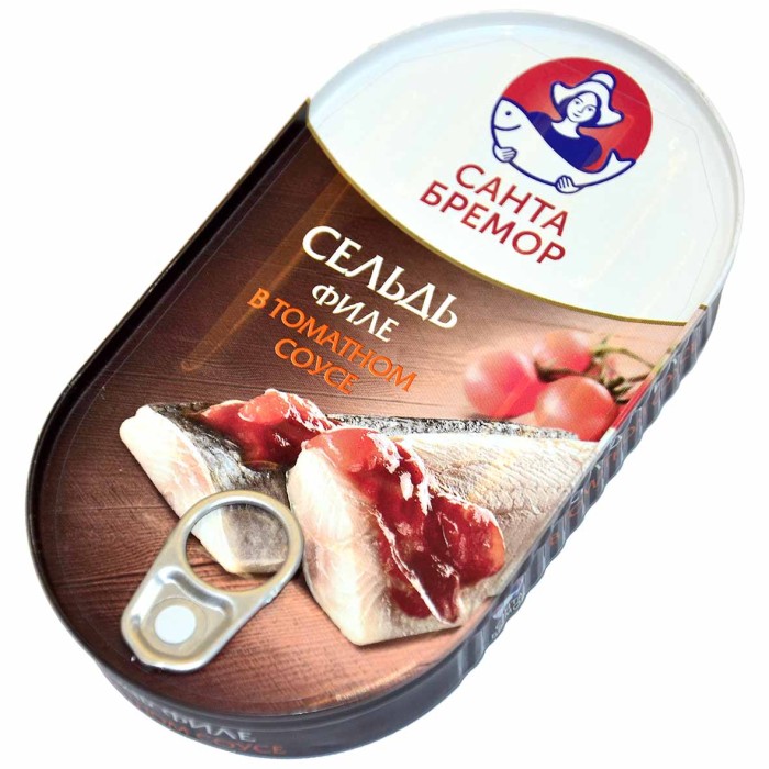 Сельдь Санта Бремор атлантическая филе в томатном соусе 175гр ж/б