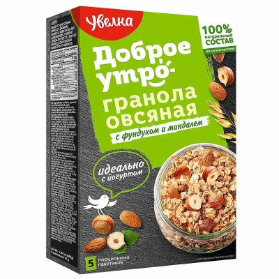 Гранола овсяная Увелка с фундуком и миндалем 5*40гр к/у