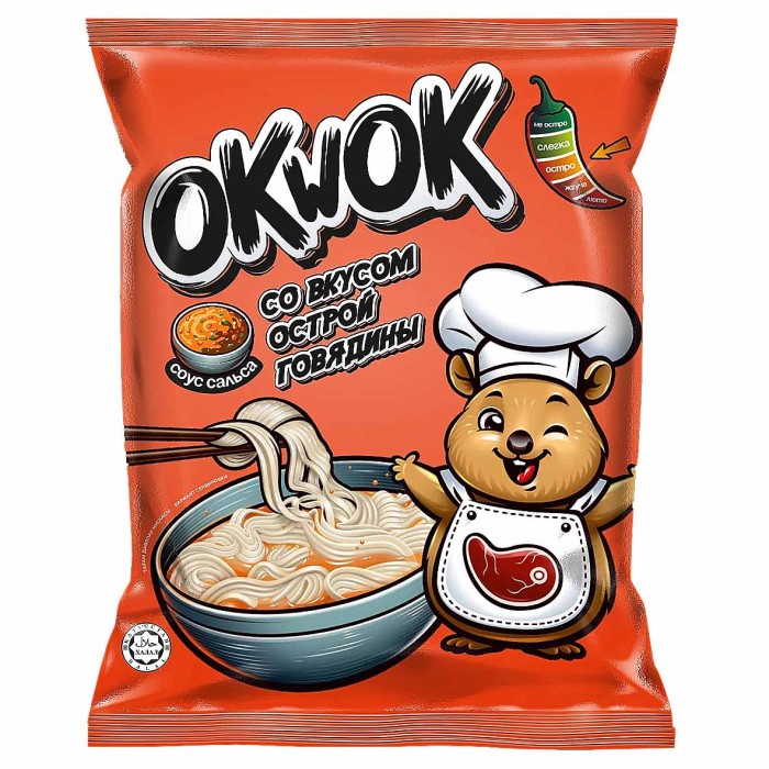 Лапша OkWok со вкусом острой говядины с соусом сальса 100гр  м/у