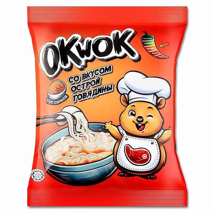Лапша OkWok со вкусом острой говядины с соусом сальса 100гр  м/у