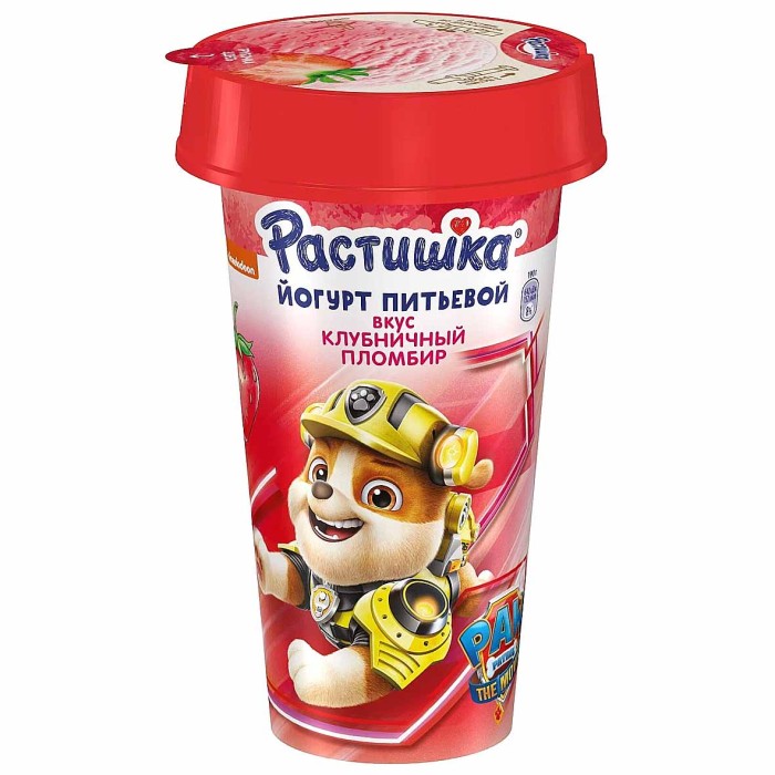 Йогурт питьевой Растишка пломбир клубничный 2,8% 190гр пэт