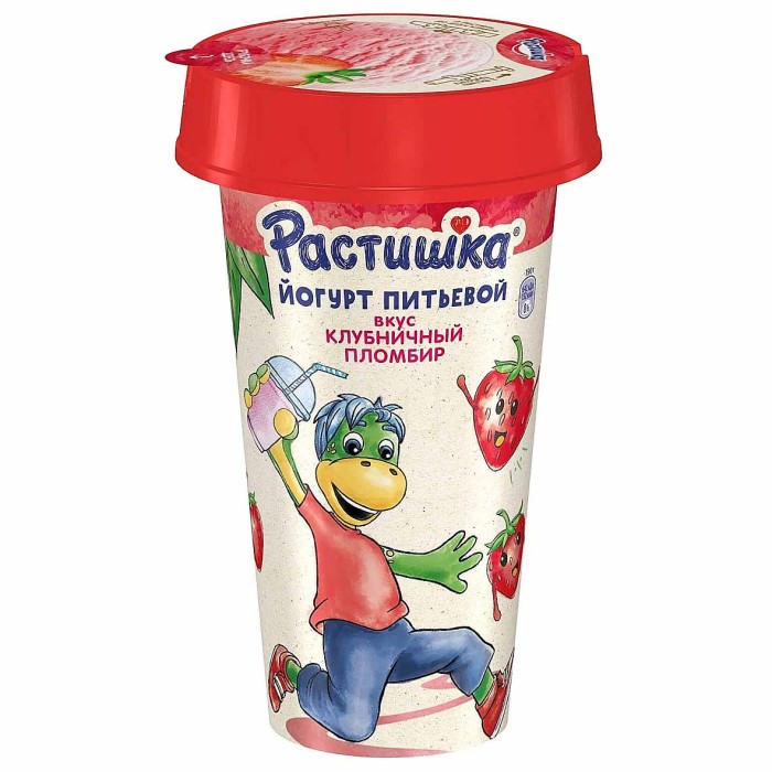 Йогурт питьевой Растишка пломбир клубничный 2,8% 190гр пэт