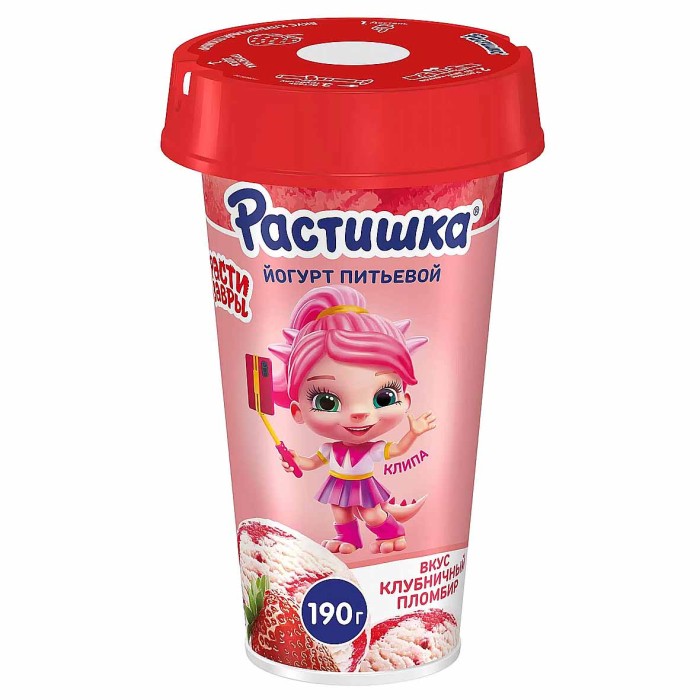 Йогурт питьевой Растишка пломбир клубничный 2,8% 190гр пэт