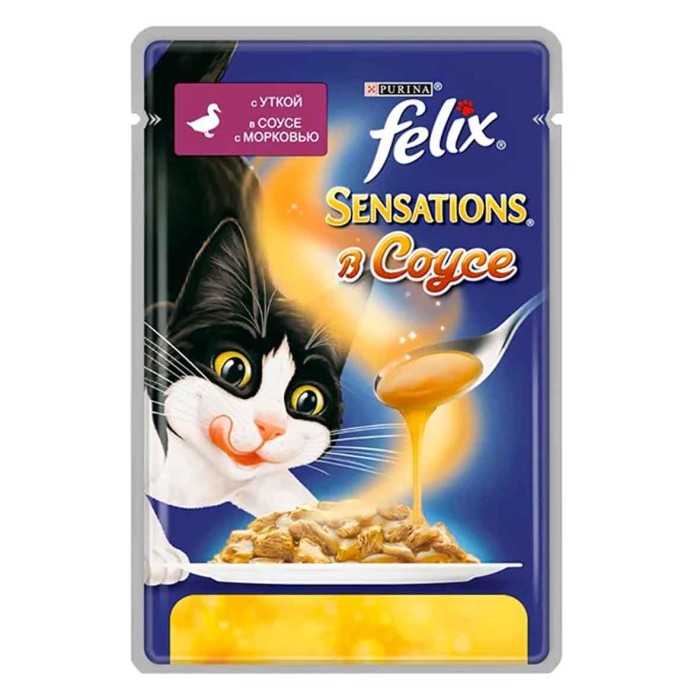 Корм для кошек Felix Sensations соус утка,морковь 85гр пауч