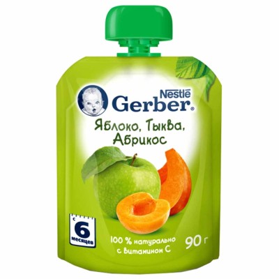 Пюре Gerber яблоко-абрикос-тыква с 6мес 90гр пауч