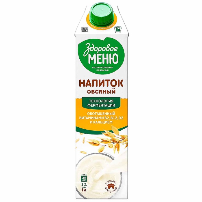 Молоко овсяное Здоровое меню 1л т/п