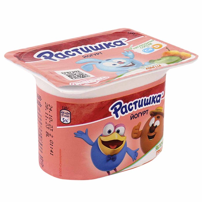 Йогурт Растишка яблоко-груша 3% с 3лет 110гр пэт