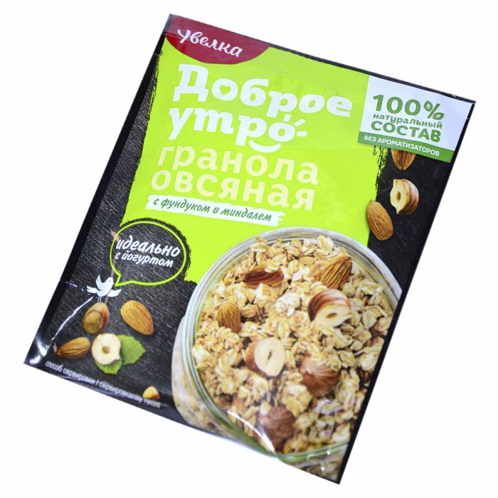 Гранола овсяная Увелка с фундуком и миндалем 40гр д/п
